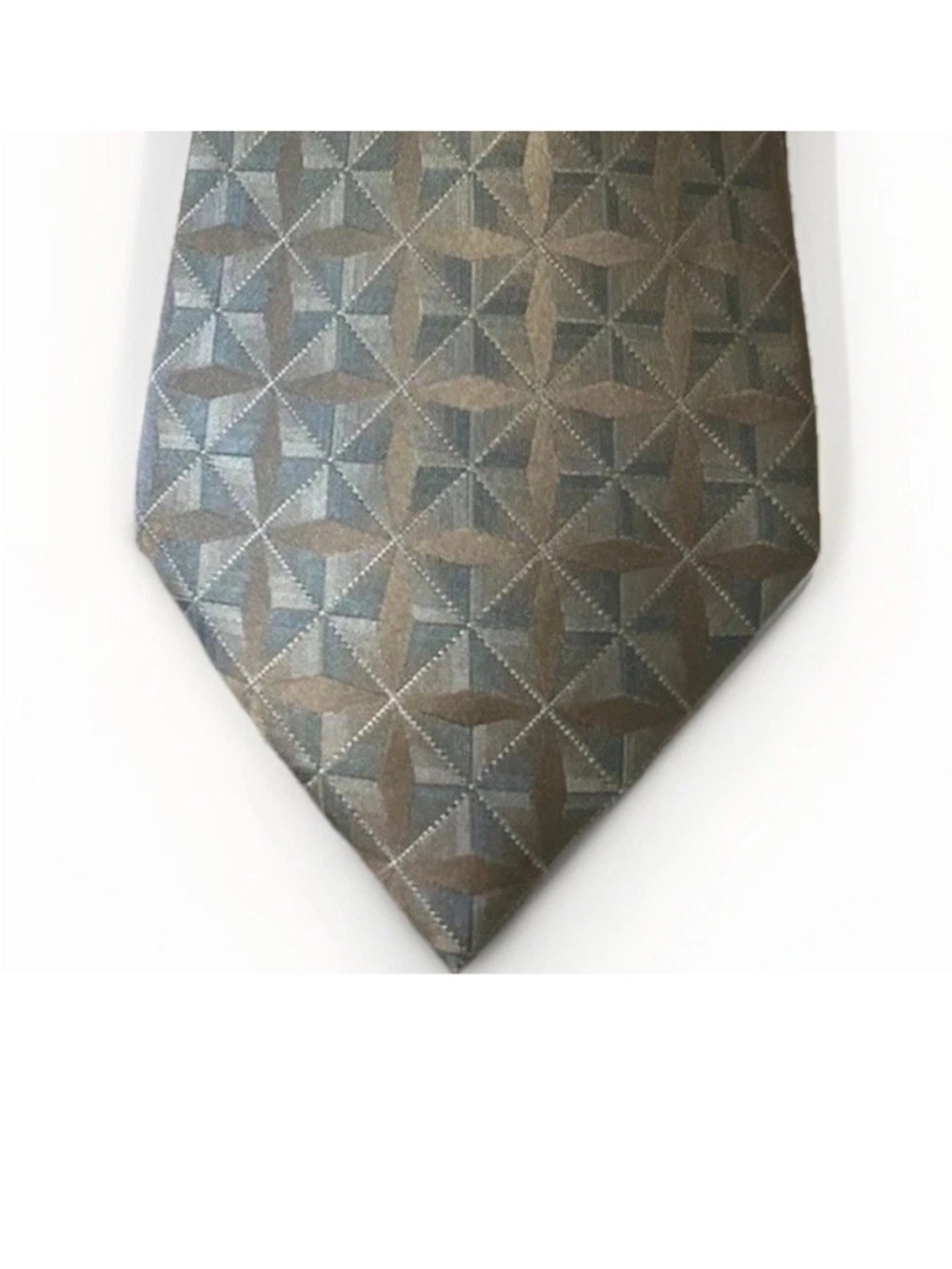 John Ashford Geometric Silk Tie - Gray and Brown